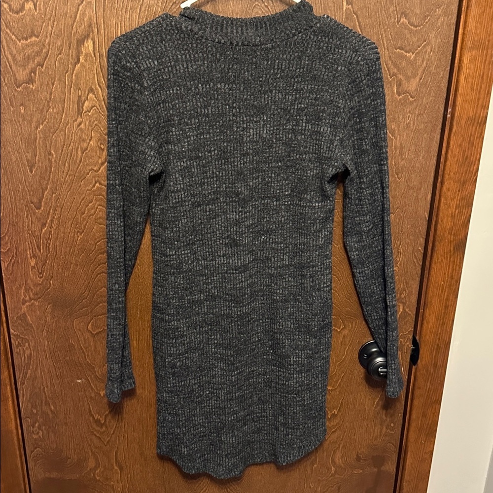 PLANET GOLD Womens Black/Dark Gray Long Sleeve Above The Knee Sweater Dress L - Picture 4 of 4